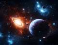 Beautiful fantastic space, nebula, stars and planets in deep galaxy Royalty Free Stock Photo