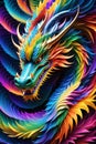 A beautiful and fantastically design, colorful dragon created by quantum interference patterns, different mixed waves Royalty Free Stock Photo