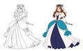 Beautiful fantasy anime princess wearing tiara and gown dress