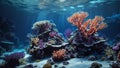 Beautiful fantasy colorful coral reef with fishes. Summer travel and tropic idea.