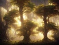 Beautiful fantasy giant prehistoric trees