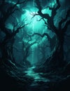 beautiful fantasy Gothic Enchanted dark night forest Background clipart illustration