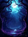 beautiful fantasy Gothic Enchanted dark night forest Background clipart illustration