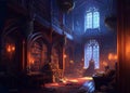 Beautiful Fantasy Gothic Library illustration