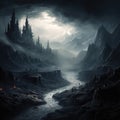 Beautiful fantasy landscape, dark and ominous