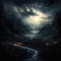 Beautiful fantasy landscape, dark and ominous