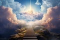 Beautiful fantasy landscape with spiritual pathway to heaven and paradise. Life after dead concept