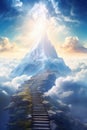 Beautiful fantasy landscape with spiritual pathway to heaven and paradise. Life after dead concept