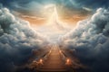 Beautiful fantasy landscape with spiritual pathway to heaven and paradise. Life after dead concept