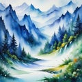 A beautiful fantasy landscape on a white Watercolor Abstract intricate splashes of paint on a white