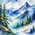 A beautiful fantasy landscape on a white Watercolor Abstract intricate splashes of paint on a white