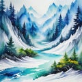 A beautiful fantasy landscape on a white Watercolor Abstract intricate splashes of paint on a white