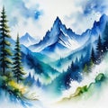 A beautiful fantasy landscape on a white Watercolor Abstract intricate splashes of paint on a white