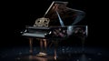 Beautiful fantasy piano isolated on dark background. Generative AI