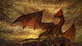 Beautiful fantasy red dragon - digital illustration Royalty Free Stock Photo