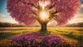 Beautiful fantasy tree with flowers spring decoration colorful Royalty Free Stock Photo