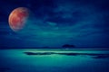 Landscape of sky with bloodmoon on seascape to night. Serenity nature background Royalty Free Stock Photo