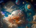 beautiful fantasy universe with planets, star nebulae and comets. AI generated illustration Royalty Free Stock Photo
