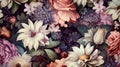 Beautiful fantasy vintage wallpaper different botanical flower. Generative AI