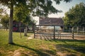 A beautiful farm with horses in the countryside. Farm, countryside, summer