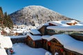 The beautiful farmyards with snow and mountains Royalty Free Stock Photo