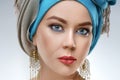 Beautiful fashion east woman portrait with oriental accessories Royalty Free Stock Photo