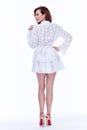 Beautiful fashion glamour model young woman wear cotton sui Royalty Free Stock Photo
