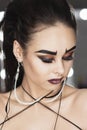 The art of makeup girl with black eyebrows Royalty Free Stock Photo