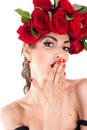 Beautiful fashion model with red roses Royalty Free Stock Photo