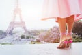 Beautiful Fashion Woman On High Heels Near Eiffel Tower In Paris