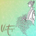 Beautiful fashion woman. Retro style. Vintage handdrawn lettering.