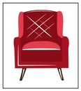 Beautiful fashionable bright red scarlet berry velvet armchair. Vector isolated image on a white or black background. An elegant p Royalty Free Stock Photo