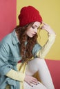 Beautiful fashionable hipster girl in hat