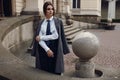 Beautiful Fashionable Woman In Fashion Clothes Posing In Street