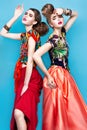 Beautiful fashionable women an unusual hairstyle Royalty Free Stock Photo