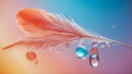 Beautiful feather, drop of water, color background creative Royalty Free Stock Photo