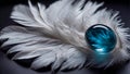 Beautiful feather, drop of water dark background Royalty Free Stock Photo