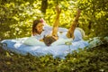 Beautiful feeling is when you woke up in nature. Young couple.