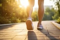 Beautiful feet girls walking in the park in summer in sneakers