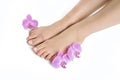 Beautiful feet with perfect french spa pedicure Royalty Free Stock Photo