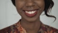 Beautiful female african american university student portrait, happy laughing woman, close up smile with white teeth Royalty Free Stock Photo