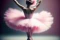 Beautiful female ballet dancer on a pink background. Ballerina is wearing pink tutu in motion, ai generative Royalty Free Stock Photo