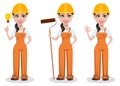 Beautiful female builder in uniform