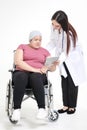 Beautiful female doctor Cure ailments of obese women patients Asians seated on a wheelchair.