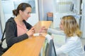 Beautiful female doctor reception in front hospital Royalty Free Stock Photo