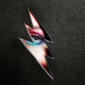 Beautiful female eye with color makeup. Cutout in paper in the form of a lightning.