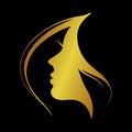 Beautiful female face with hair vector silhouette in profile Royalty Free Stock Photo