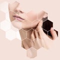 Beautiful female face in honeycombs. Spa concept. Royalty Free Stock Photo