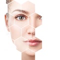 Beautiful female face in honeycombs. Spa concept. Royalty Free Stock Photo