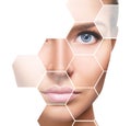 Beautiful female face in honeycombs. Spa concept. Royalty Free Stock Photo